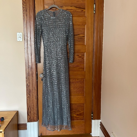Long Sleeved Sequin Mesh Evening Gown - Picture 10 of 13